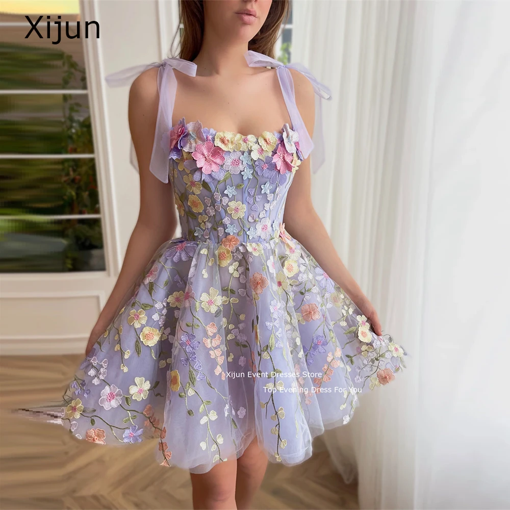 Top Trends: Xijun Lavender Floral Lace Mini Prom Dress Short Evening Dress Embroidery Flower Party Dress A-Line Wedding Party Gowns Pockets Shoppable Styles