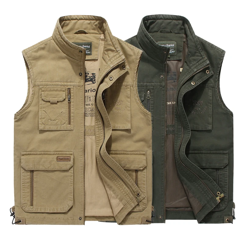 Top Trends: Autumn Mens Vests Sleeveless Tactical Photographer Jacket Cotton Casual Multi Pocket Vest Male Waistcoat Coat Plus Big Size Shoppable Styles