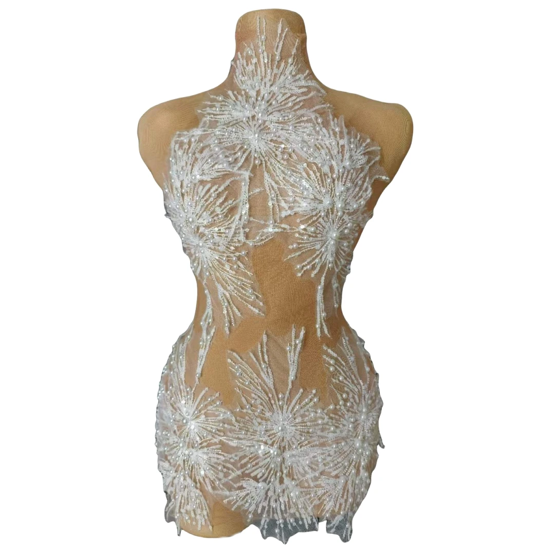 Top Trends: White Snow Pearl See Through Mesh Women Stunning Dress Party Birthday Sexy Carnival Rave Festival Performance Stage Costume Shoppable Styles