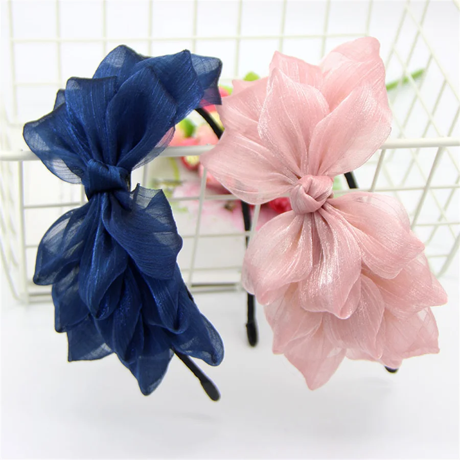 Top Trends: Fashion Retro Ribbon Big Bow Floral Shining Hair Band Women Hair Accessories Hair Hoop Black Pink Girls Flower Lace Bow Headband Shoppable Styles