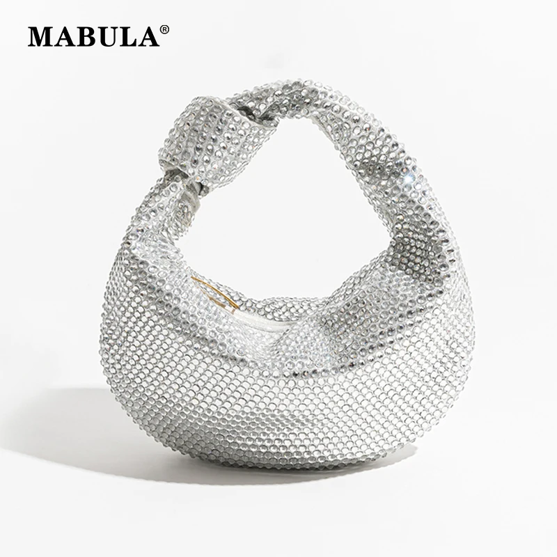 Top Trends: MABULA Rhinestone Evening Top Handle Female Handbag Diamond Ladies Small Shopping Hobo Bag Silver Design Woman Clutch Purse Shoppable Styles