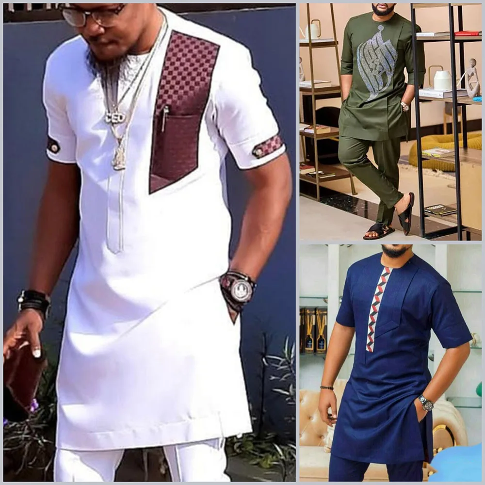 Top Trends: African Men Traditional Costume Dashiki Formal Outfit Elegant Wedding Suit For Male 2Pc Luxury Brand Clothing Men Abaya Pant Set Shoppable Styles