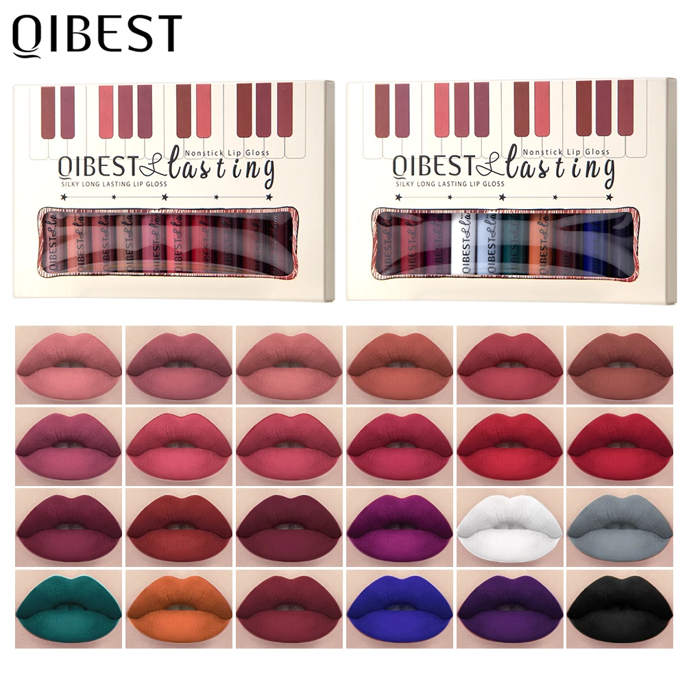 Top Trends: QIBEST 12pcs Matte Liquid Lipstick Set Waterproof Long Lasting Velvet Nude Red Lip Gloss Tint Makeup Cosmetic Lipsticks Lipgloss Shoppable Styles