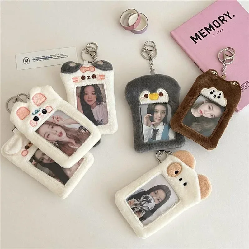 Top Trends: Korean Style Cute Animal Plush Keyring With Card Holder Creative 3 Inch Idol Photo Album ID Card Storage Keychain Bag Pendant Shoppable Styles