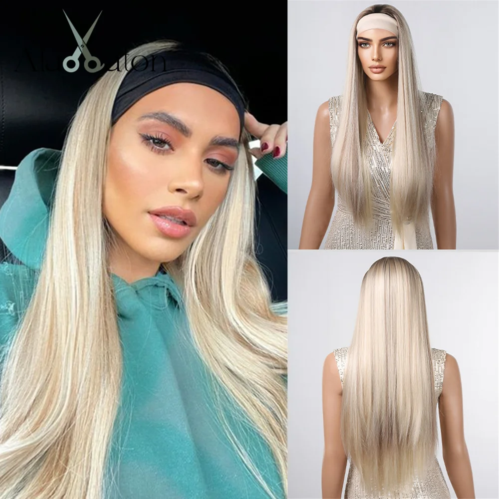 Top Trends: ALAN EATON Long Blonde Synthetic Headband Wig Ombre Blonde Straight Hair Wigs Natural Looking Heat Resistant Fiber For Daily Use Shoppable Styles