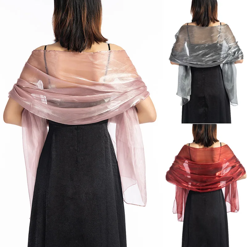 Top Trends: Solid Transparent Yarn Shawl For Women Long Shiny Sunscreen Cloak Scarves Female Wedding Party Evening Dress Scarf Wraps Shoppable Styles