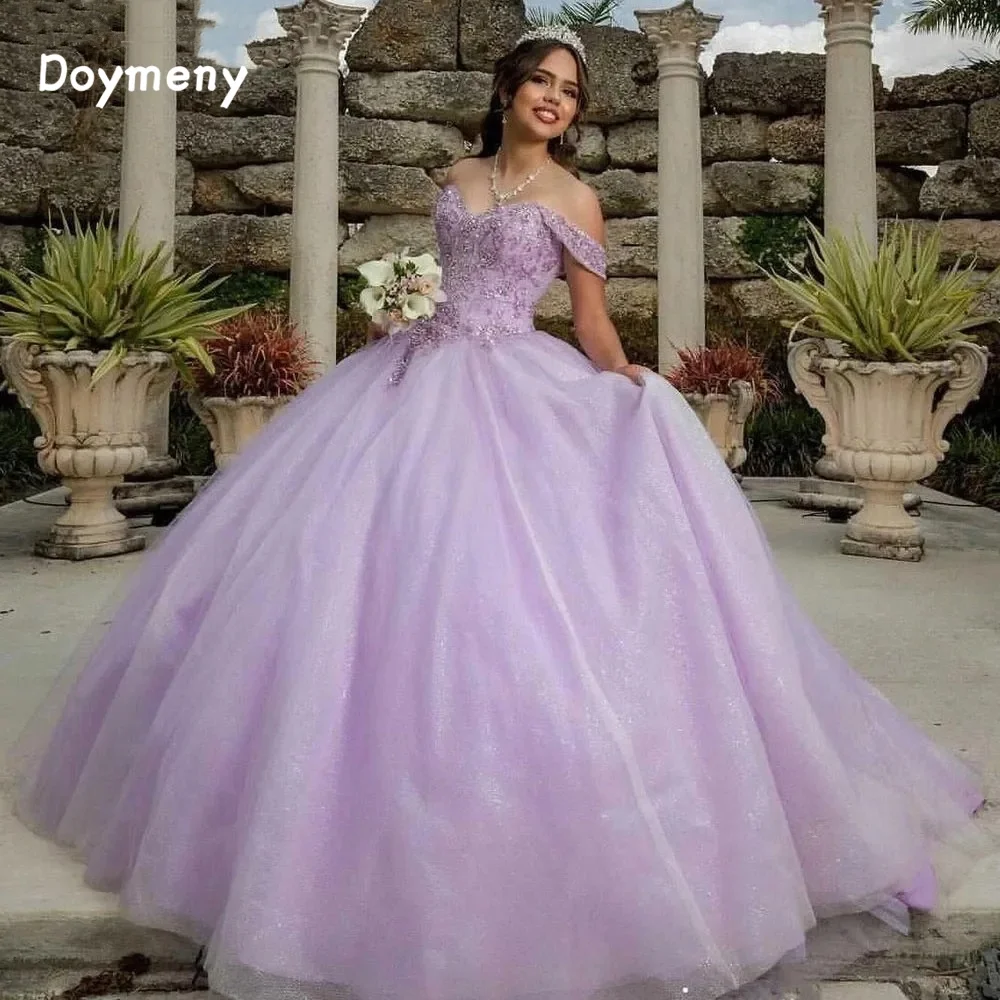 Top Trends: Doymeny Beads Appliques Quinceanera Dress Off Shoulder Floor Length Prom Dress Sweet 15 Birthday Party Formal Ball Gown Wear Shoppable Styles