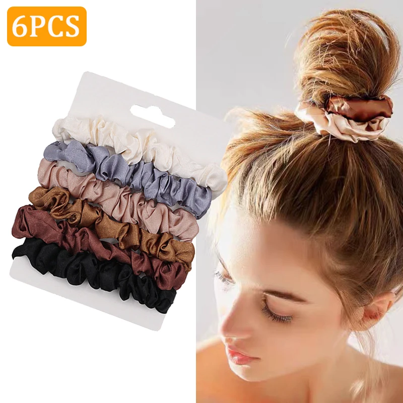 Top Trends: 6PCS Woman Fashion Scrunchies Satin Silk Hair Ties Rope Girls Ponytail Holders Rubber Band Elastic Hairband Hair Accessories Shoppable Styles