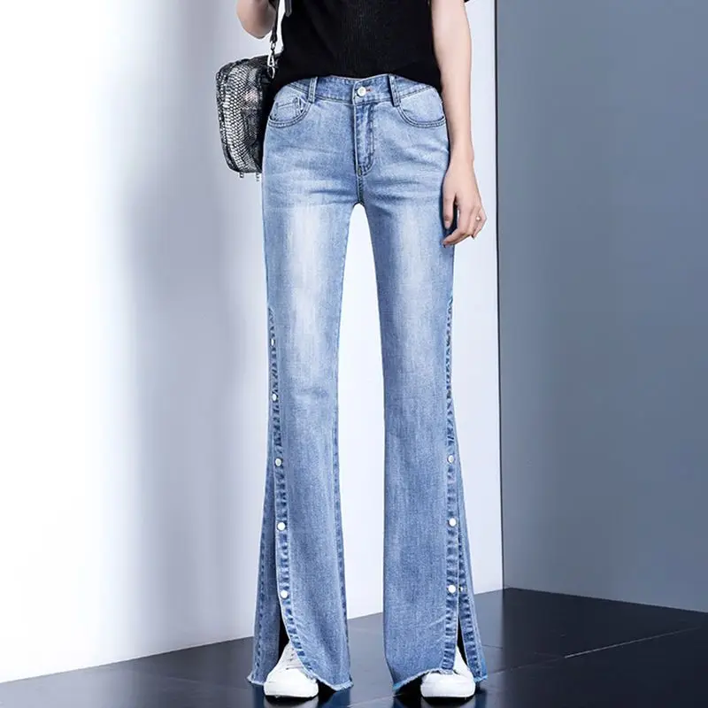 Top Trends: Streetwear Fashion Woman Clothing Split Jeans Spring Autumn Slim Flare Pants High Waist All-match Vintage Casual Denim Trousers Shoppable Styles