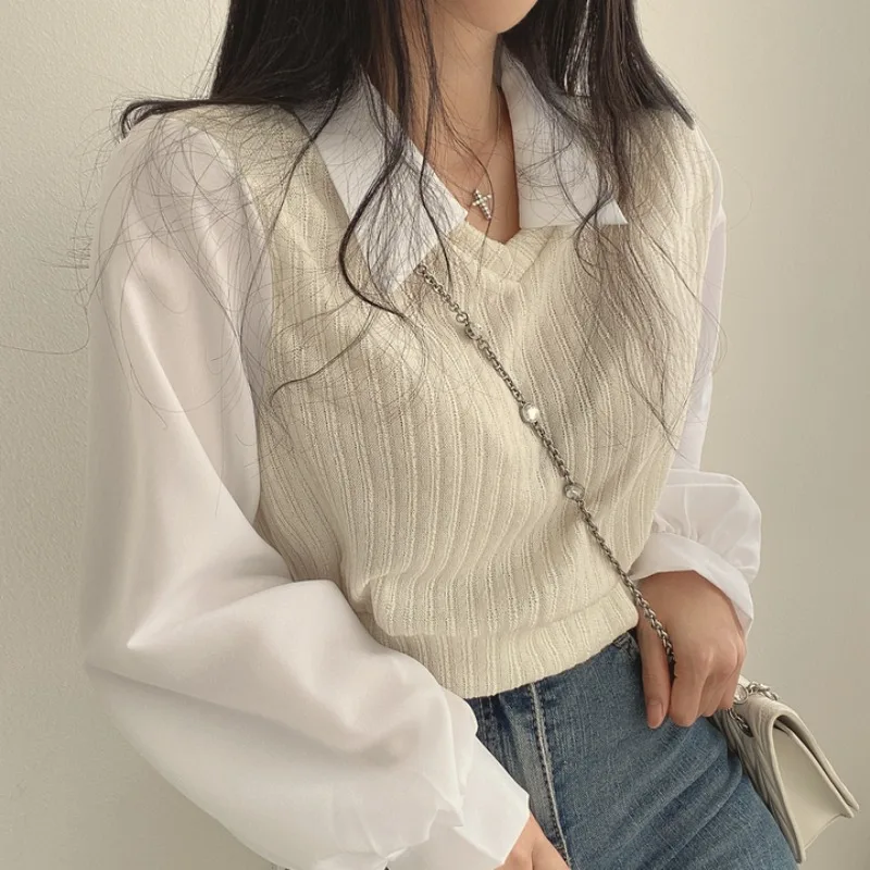 Top Trends: Korean Shirts Women Chic Fake Two Thicked Shirt Elegant Spring Autumn Long Sleeve Fashion Streetwear Casual Female Blouses Tops Shoppable Styles