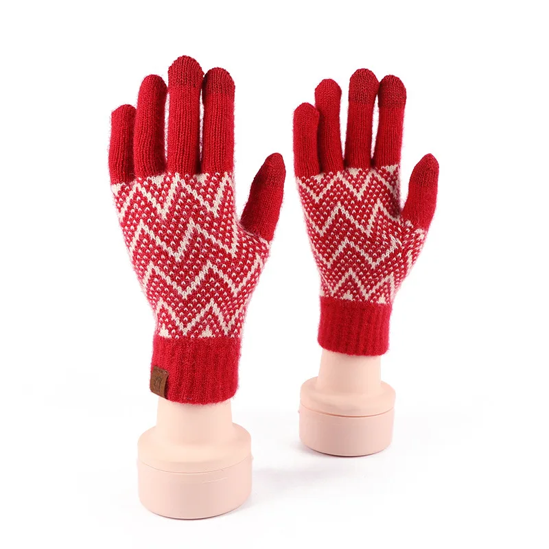 Top Trends: New Year Red Knitted Gloves With Touch Screen Winter Hand Warmer Elastic Print Woolen Glove Women Outdoor Cycling Velvet Mittens Shoppable Styles - Image 6