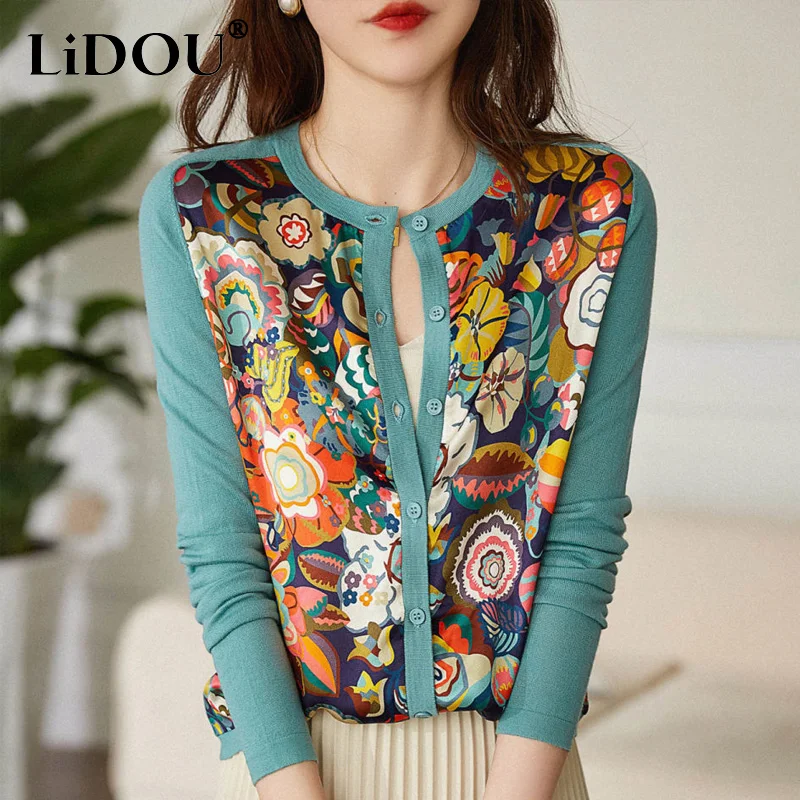 Top Trends: 2023 Spring Autumn Round Neck Fashion Printing Sweater Women High Street Casual Long Sleeve Button All-match Elegant Cardigan Shoppable Styles