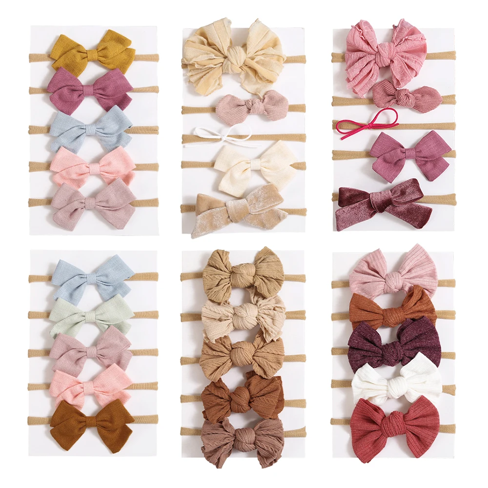 Top Trends: 5Pcs / Lot Baby Headband For Baby Girls Soft Nylon Elastic Solid Color Hairband Print Hair Bow Kids Headwear Baby Hair Accessories Shoppable Styles - Image 2