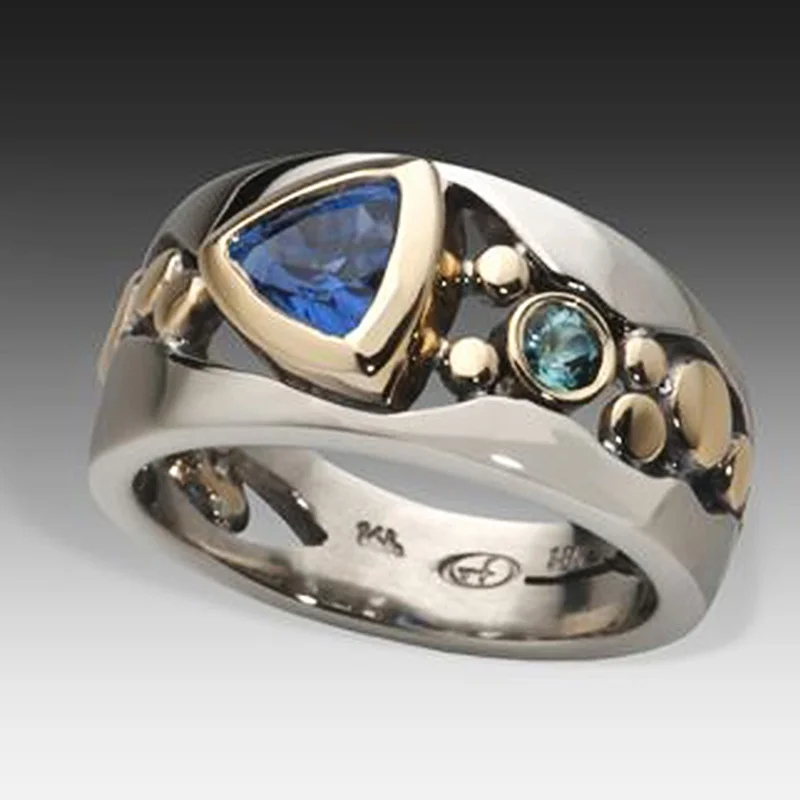 Top Trends: Elegant Women Silver And Gold Color Fashion Ring Hollow Out Inlaid Blue Stone Engagement Rings For Women Wedding Jewelry Shoppable Styles