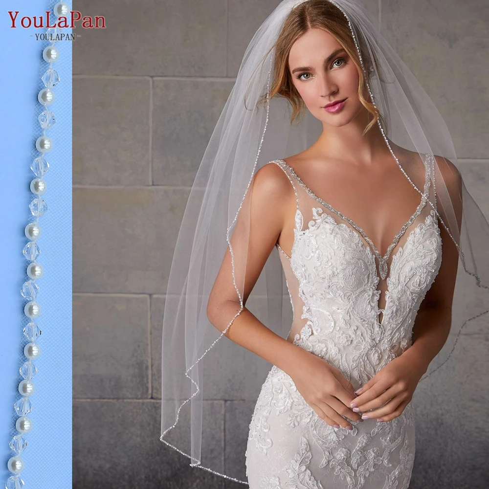 Top Trends: YouLa Pan V34 Bridal Veils Wedding Crystal Beaded Veil For Bride 1 Layer White Fingertip Length Veil With Comb Bridal Veil Shoppable Styles