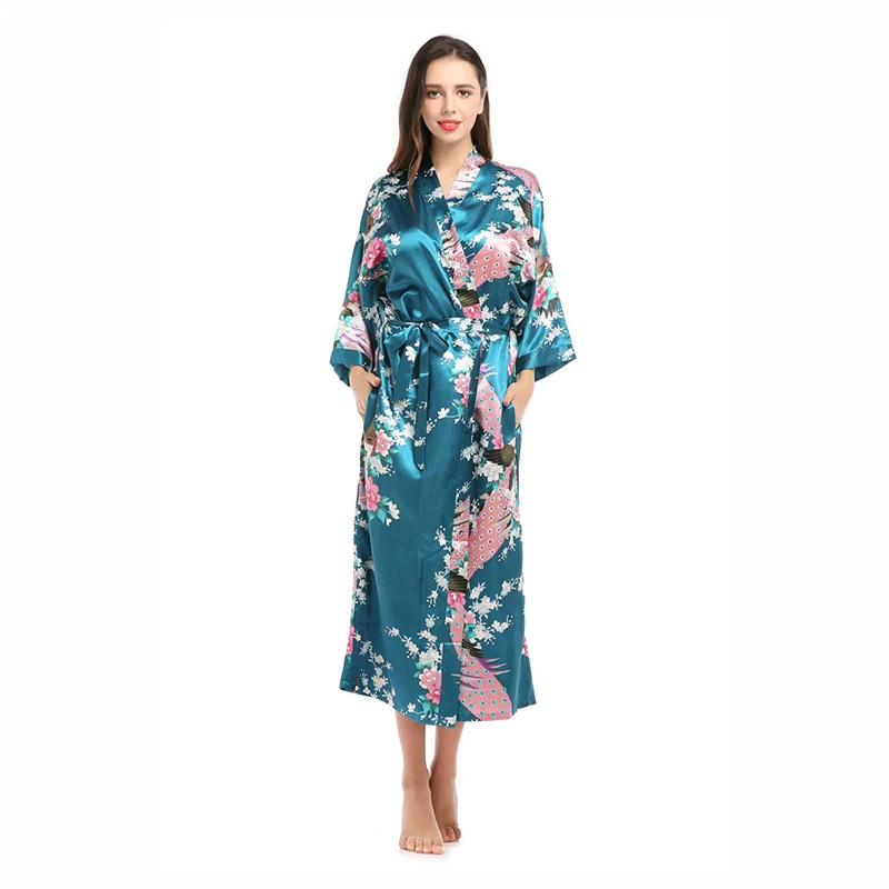 Top Trends: Womens Silk Satin Kimono Robes Long Sleepwear Dressing Gown Floral Peacock Printed Pattern Party Wedding Bridesmaid Bathrobe Shoppable Styles