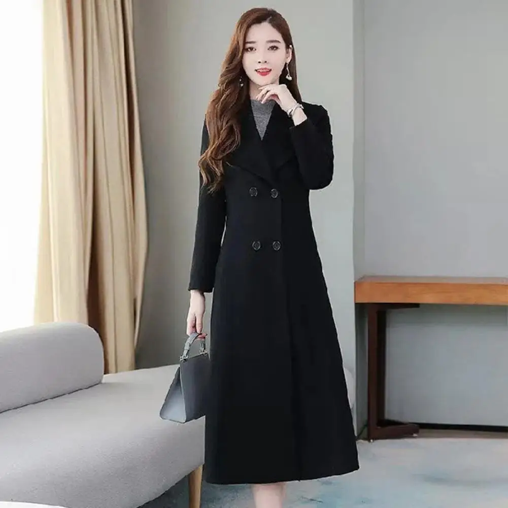 Top Trends: Simple Thickened Woolen Coat Waist Tight Lady Winter Solid Color Mid-Calf Length Buttons Woolen Jacket Coat Coldproof Shoppable Styles