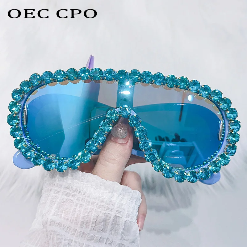 Top Trends: Shiny Diamonds Y2K Sunglasses Women Luxury Oversized One Piece Sun Glasses Goggle Female Trends Rhinestone Shades Eyewear UV400 Shoppable Styles