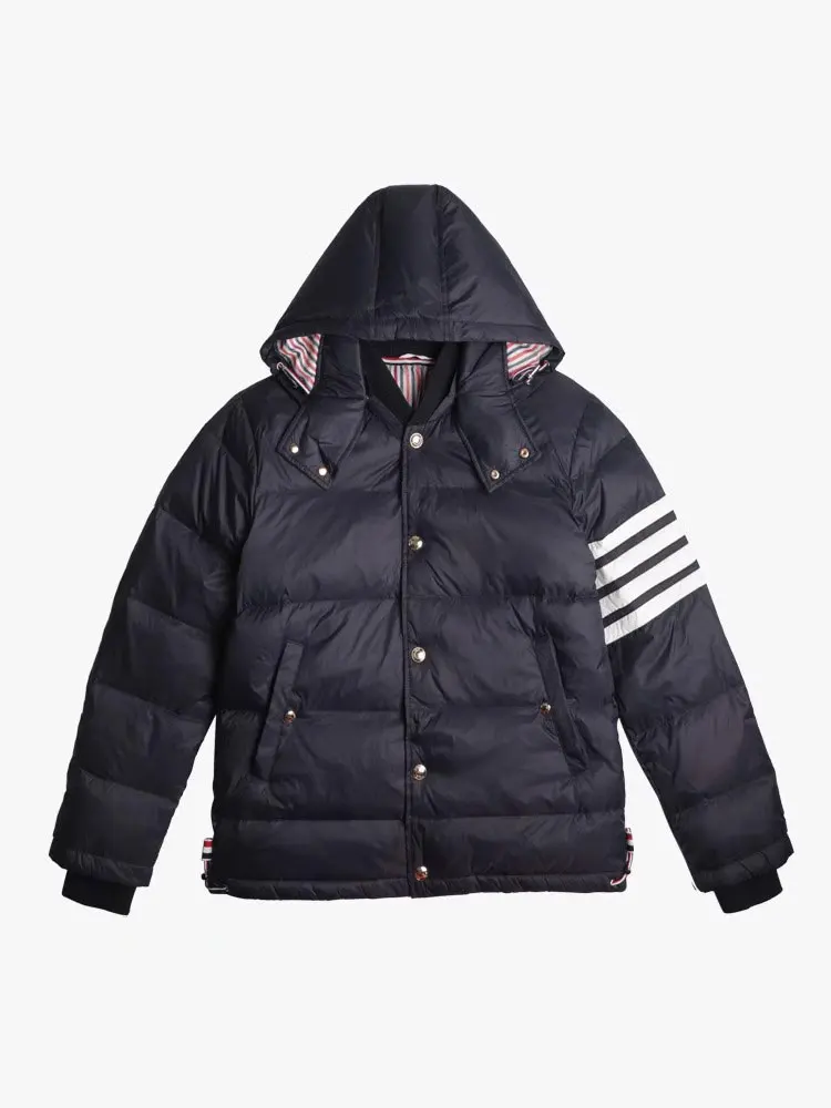 Top Trends: Men's Down Jacket Winter New Hooded Four-bar Stripe Thickened Keep Warm Short Coat Fashionable Casual Couple Jacket Coat Shoppable Styles