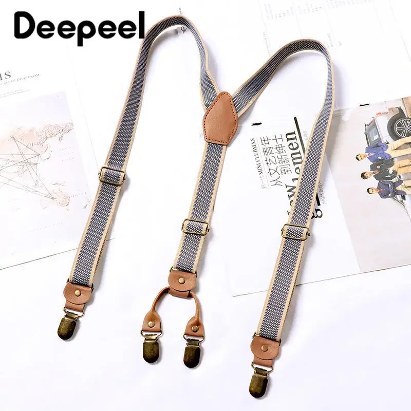 Top Trends: 1Pc Deepeel 2 / 2.5*120cm Retro Mens Suspenders Unisex 4 Clips Y-Type Stripe Elastic Strap Braces Casual Accessory Male Jockstrap Shoppable Styles