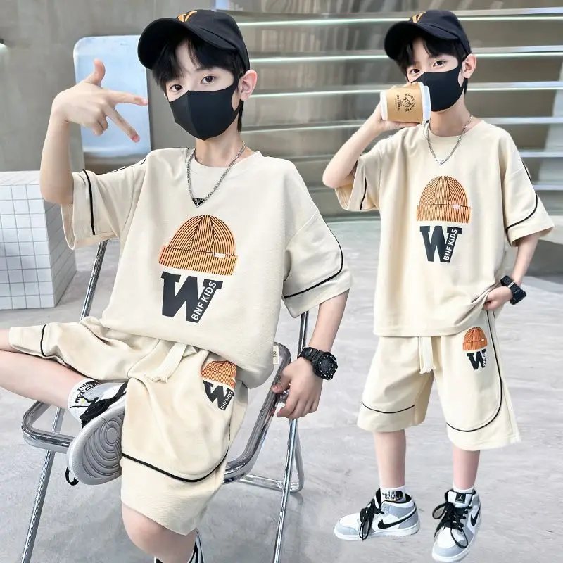 Top Trends: Boys Summer 2023 New Casual Shorts Sleeve Sleeveless T-shirts+ Pants 2pcs Sets 5-14 Years Teenage Sportswear Children Outfits Set Shoppable Styles