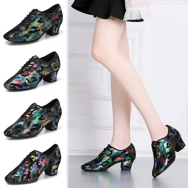 Top Trends: Colorful Natural Leather Latin Dance Shoes Ventilation Teacher Shoes With Soft Square Dance Shoes Sneakers Ballroom Dancing Shoppable Styles