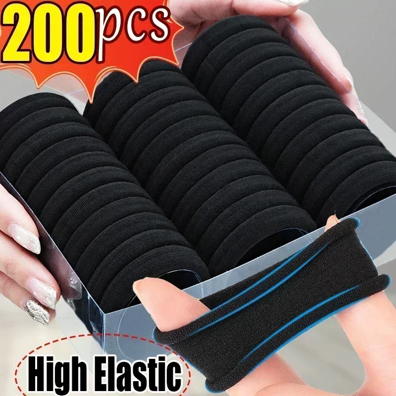 Top Trends: 10-200PCS Cloth Black Hair Bands For Women Hairband High Elastic Rubber Band Hair Ties Ponytail Holder Scrunchies Accessories Shoppable Styles