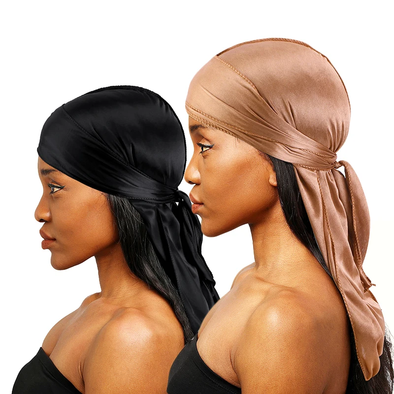 Top Trends: 2 Pcs Silky Satin Durags For Men Designer Long Tail Beanies Doo Rags Caps Du-rags For Women Silk Satin Tie Do Rags Cap For Waves Shoppable Styles