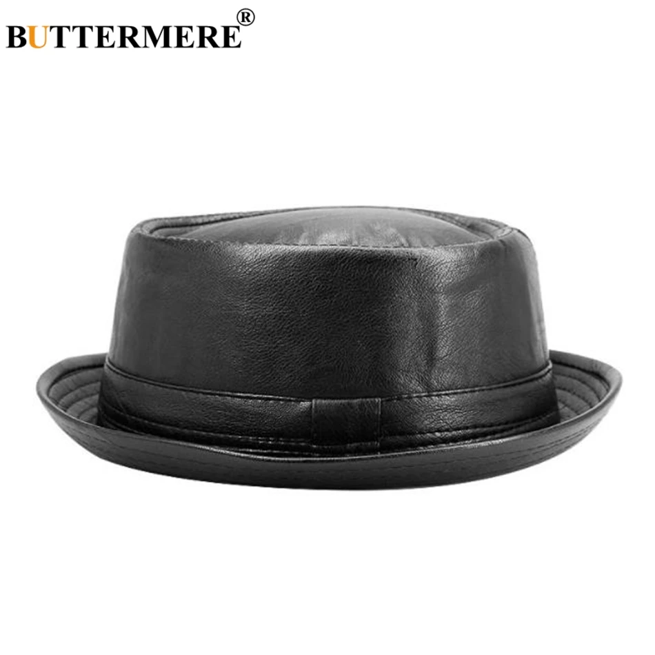 Top Trends: BUTTERMERE Men Black Leather Trilby Hat Male Fedora Cap Retro Women Autumn Brand Porkpie Hat Men's Vintage Jazz Hats Shoppable Styles