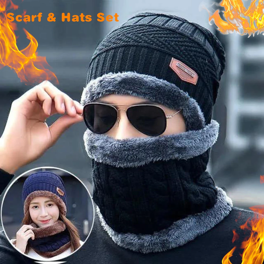 Top Trends: Winter Fleece Scarf Hats Thicken Plush Warm Beanies Wool Knit Caps Men Women Outdoor Cycling Ski Cold Protection Neck Mask Hat Shoppable Styles