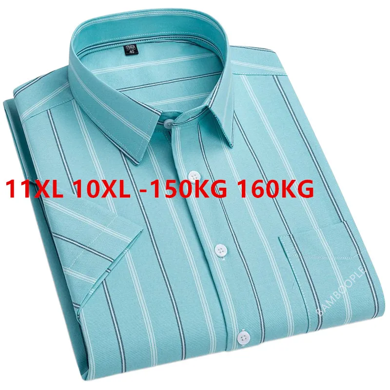 Top Trends: Plus Large 11XL 10XL Shirts For Men Fahsion Summer Short Sleeve Stripe Solid Office Social Dress Shirt Loose 150KG 160KG Fat Top Shoppable Styles