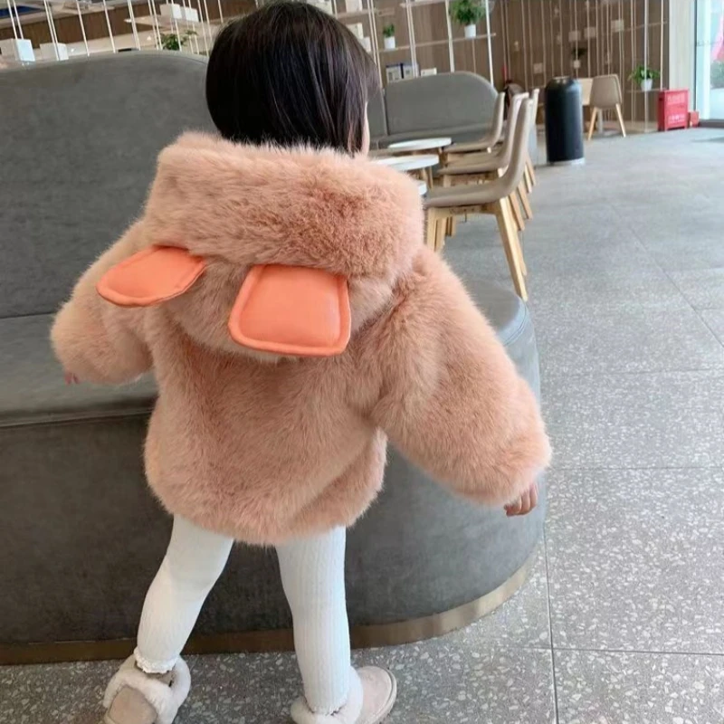 Top Trends: Girls' Winter Plush Cotton Coat 2023 New Children's Hooded Fashion Coat Little Girl Solid Princess Top Shoppable Styles - Image 4