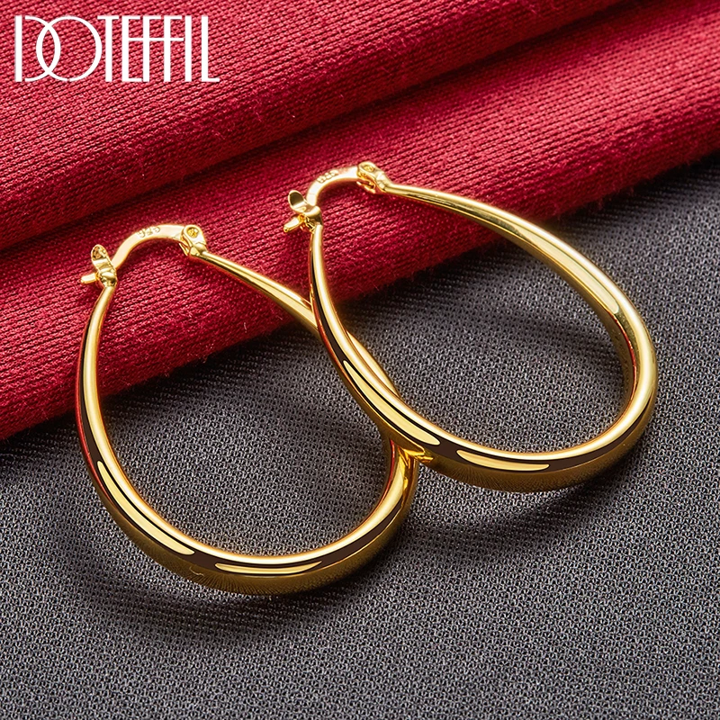 Top Trends: DOTEFFIL 24K Gold Smooth Circle 41mm Hoop Earrings For Women Man Lady Gift Fashion Charm High Quality Wedding Jewelry Shoppable Styles