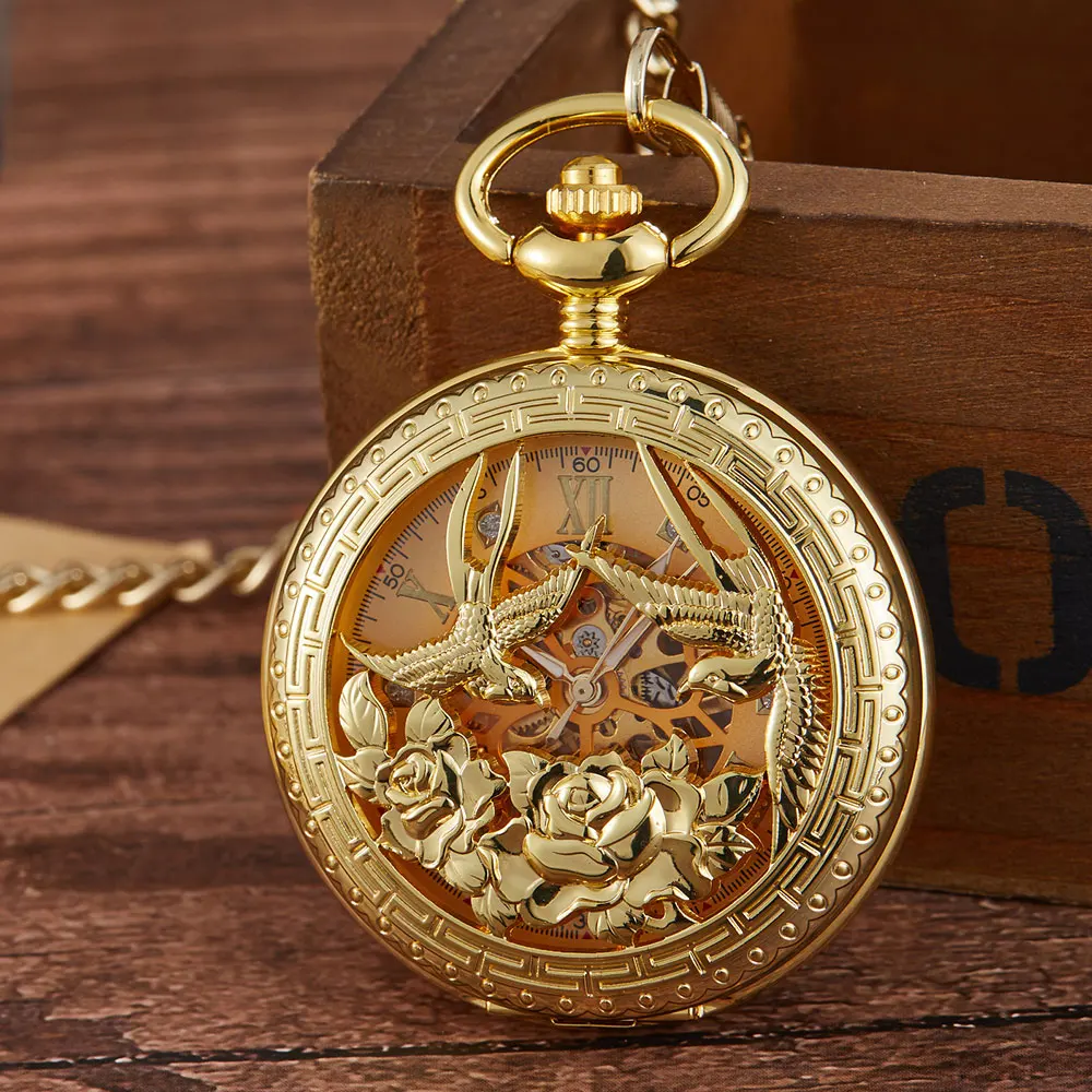 Top Trends: Vintage Luxury Brand Golden Silver Design Skeleton Mechanical Pocket Watch Men Antique UniqueNecklace Pocket & Fob Watches Chain Shoppable Styles