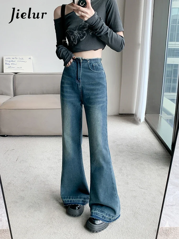 Top Trends: Jielur American Retro Slim Low Waist Woman Jeans Sexy Fashion Street Women Jeans Blue Simple Basic Chicly Flare Pants Female Shoppable Styles - Image 3