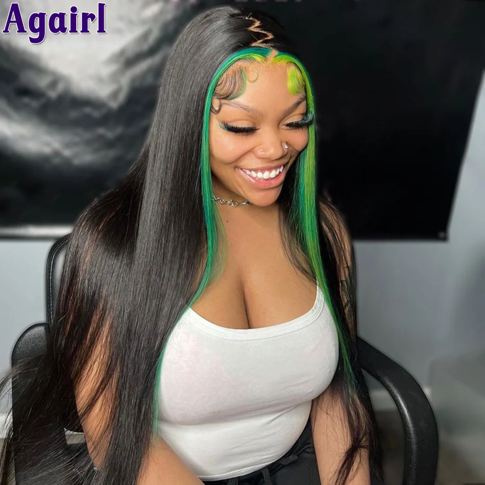 Top Trends: Glueless Wigs Human Hair Green Highlight 32 34 Inch Bone Straight Lace Frontal Wig 200% Wear Go 5X5 Transparent Lace Closure Wig Shoppable Styles