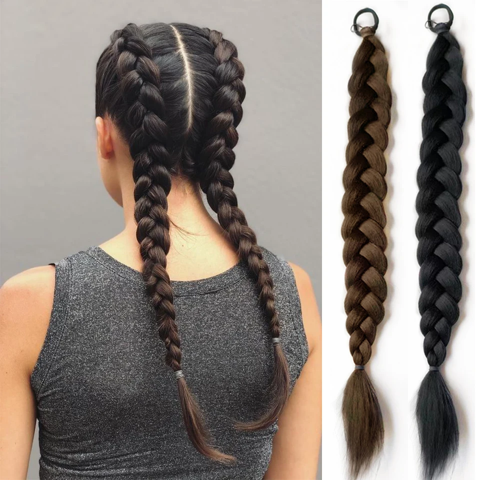 Top Trends: DIFEI Synthetic Boxer Ponytail Hair Extensions Elastic Hair Rope Wigs Natural Black Heat Resistant Braided Fakehair For Women Shoppable Styles