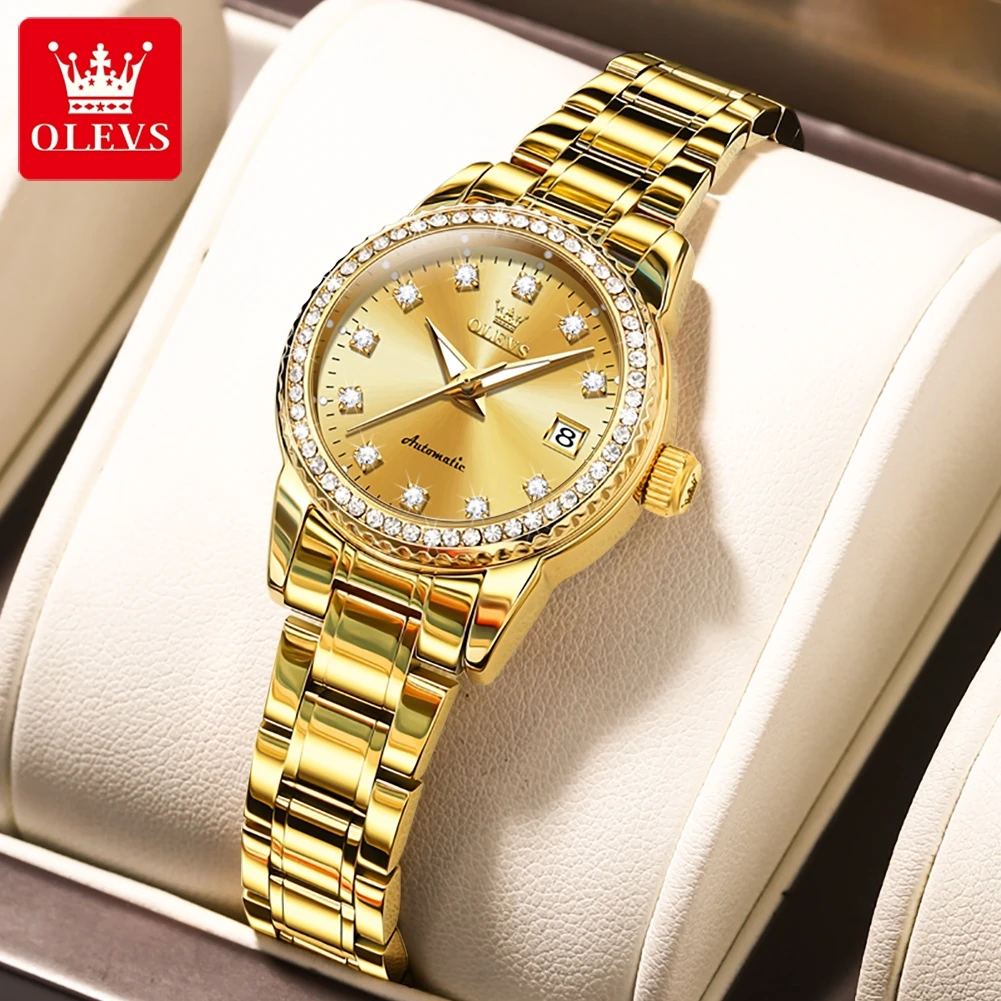 Top Trends: OLEVS Automatic Mechanical Watch For Women Diamond Calendar Dial Stainless Steel Waterproof Luminous Elegant Women&#039;s Wristwatch Shoppable Styles