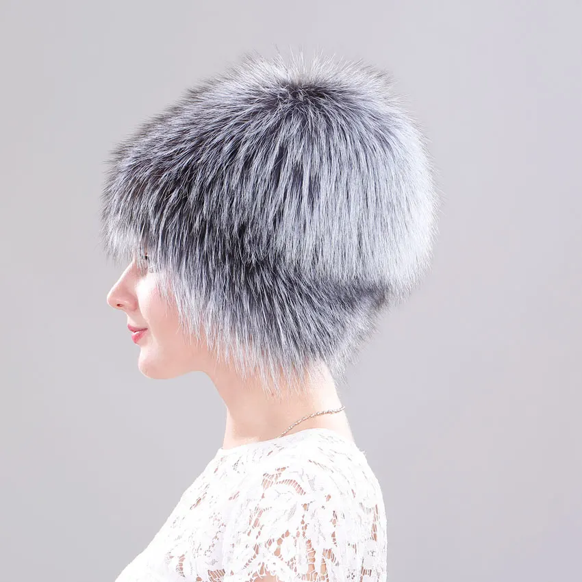 Top Trends: ICYMI Winter Hat For Women 100% Natural Silver Fox Fur Elastic Knitted Lined Cap Fluffy Wig Real Fur Hat Female Ear Warm Beanies Shoppable Styles - Image 6