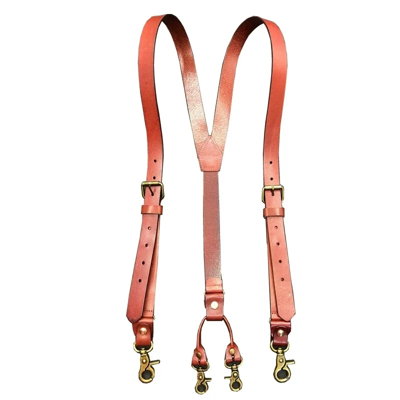 Top Trends: 2.4*145CM Vintage Leather Men's Suspenders 4-Hook Y-Back Suspenders For Men's Pants Braces Man Women Men's Slip Suspender Shoppable Styles - Image 6