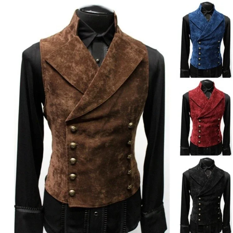 Top Trends: Gothic Steampunk Velvet Vest Men Prom Costume Stage Cosplay Double Breasted Shoppable Styles