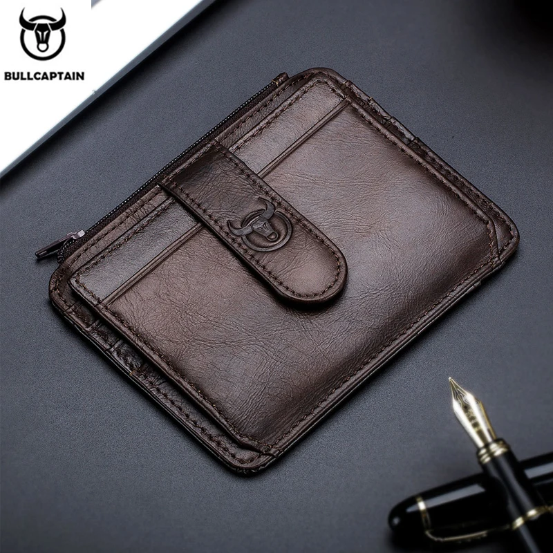 Top Trends: BULLCAPTAIN Genuine Leather RFID Blocking Zipper Card Holder Credit Cart Wallet Mini Slim Wallet Card & Id Holders Man Business Shoppable Styles