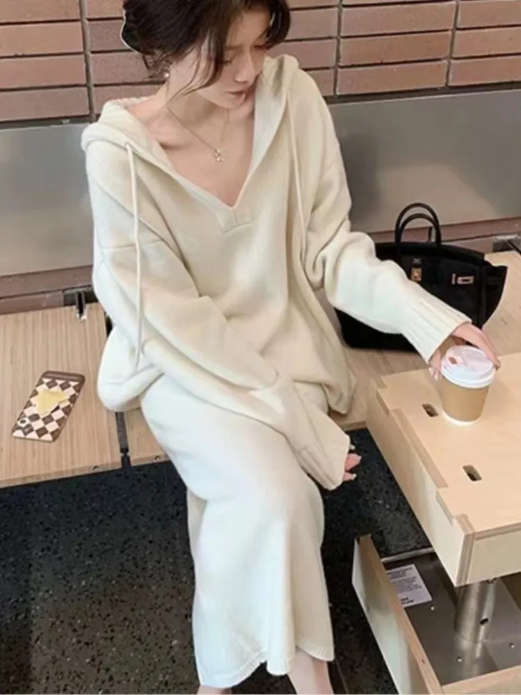 Top Trends: 2 Piece Women Knitted Sweater Suits Winter Fashion Korean Blouses Tops And Skirt Set Casual Elegant Female Hoodies Outfits 2023 Shoppable Styles