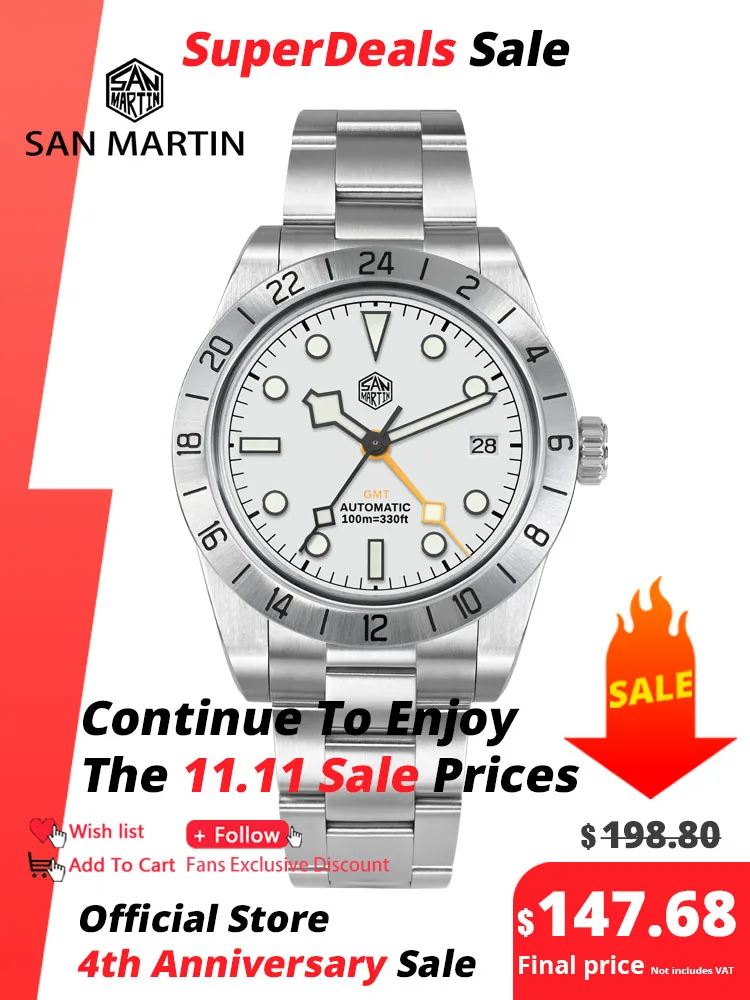 Top Trends: San Martin New 39mm Automatic Mechanical GMT Watch NH34 Stainless Steel Sport Watch Sapphire Luminous Waterproof For Men Relogio Shoppable Styles