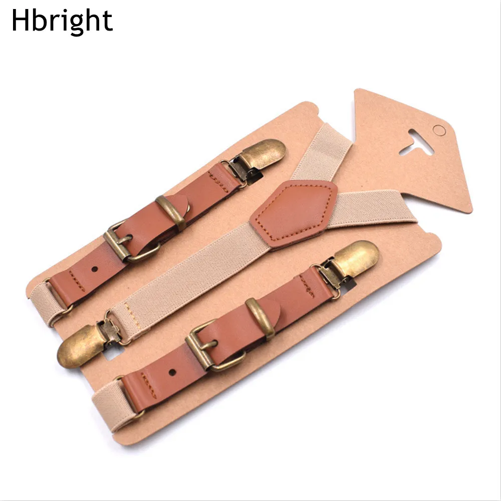 Top Trends: Vintage Brown Leather Alloy 3 Bronze Clips Male Kid Vintage Casual Suspenders Western-Style Trousers Boy's Braces Strap Shoppable Styles