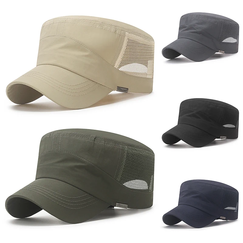 Top Trends: New Quick-Dry Military Cap Summer Mesh Flat Top Man Caps Women Men Sunscreen Army Cap Breathable Casquette Retro Army Hats Shoppable Styles