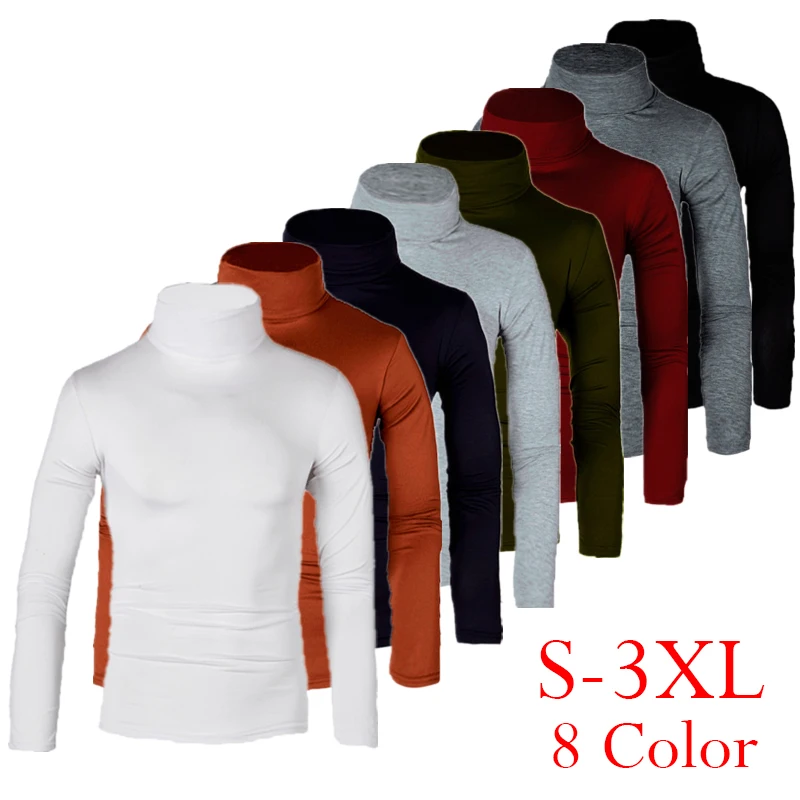 Top Trends: Autumn Men's Thermal Long Sleeve Roll T-Shirt Turtleneck For Men Solid Color Slim Elastic Thin Pullover Men Knitting Sweater Top Shoppable Styles