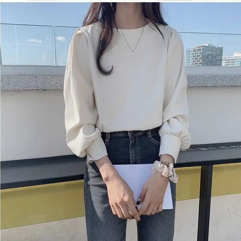 Top Trends: Fashion O-Neck Solid Color Puff Sleeve Blouse Women Clothing 2023 Spring New Loose Casual Pullovers All-match Office Lady Shirt Shoppable Styles