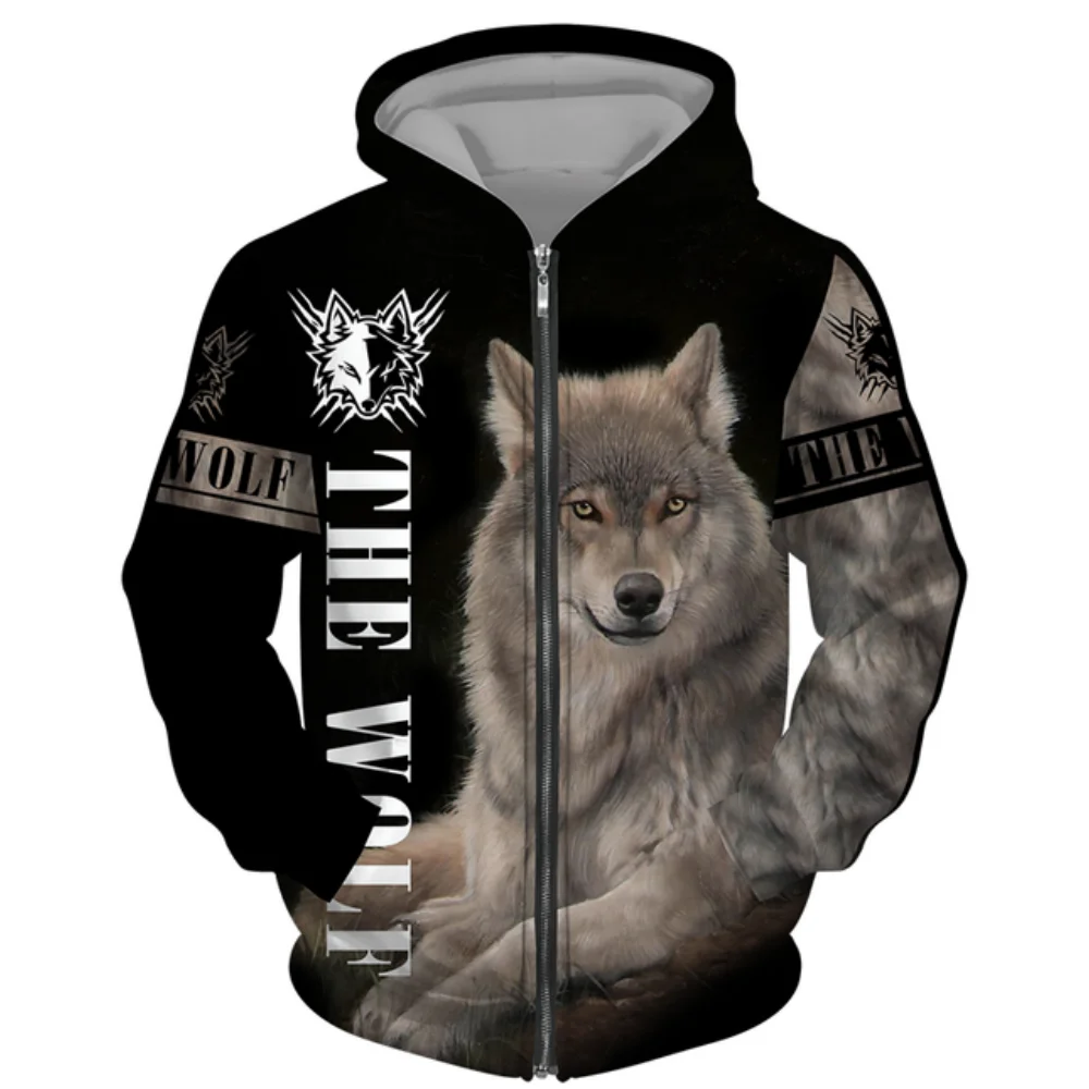 Top Trends: 3D Wolf Print Men Zipper Hoodies Fashion Animal Pattern Top Coat Street Punk Style Oversized Sweatshirts Outdoor Leisure Jackets Shoppable Styles