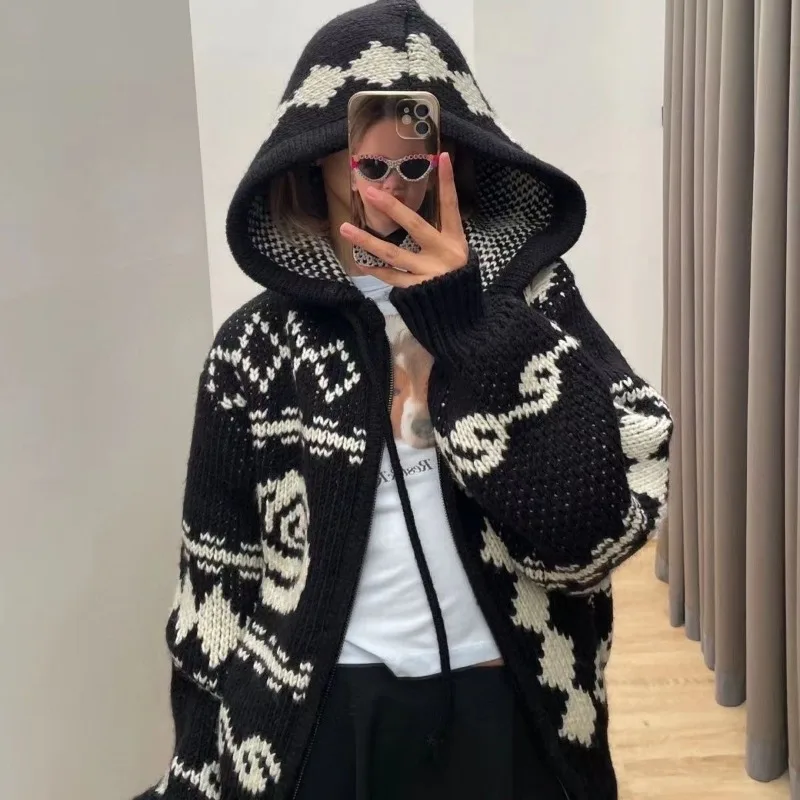 Top Trends: Deeptown Y2k Vintage Zipper Cardigan Women Oversize Winter Harajuku Knit Sweater Korean Fashion Hooded Jumper Aesthetic Knitwear Shoppable Styles